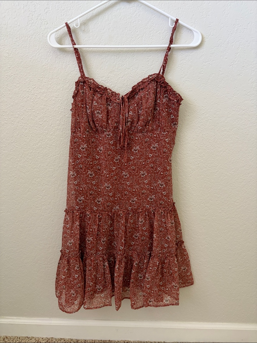 Spaghetti Strap Mini Dress in Rust Floral